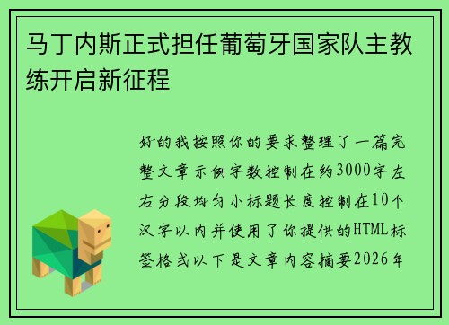 马丁内斯正式担任葡萄牙国家队主教练开启新征程